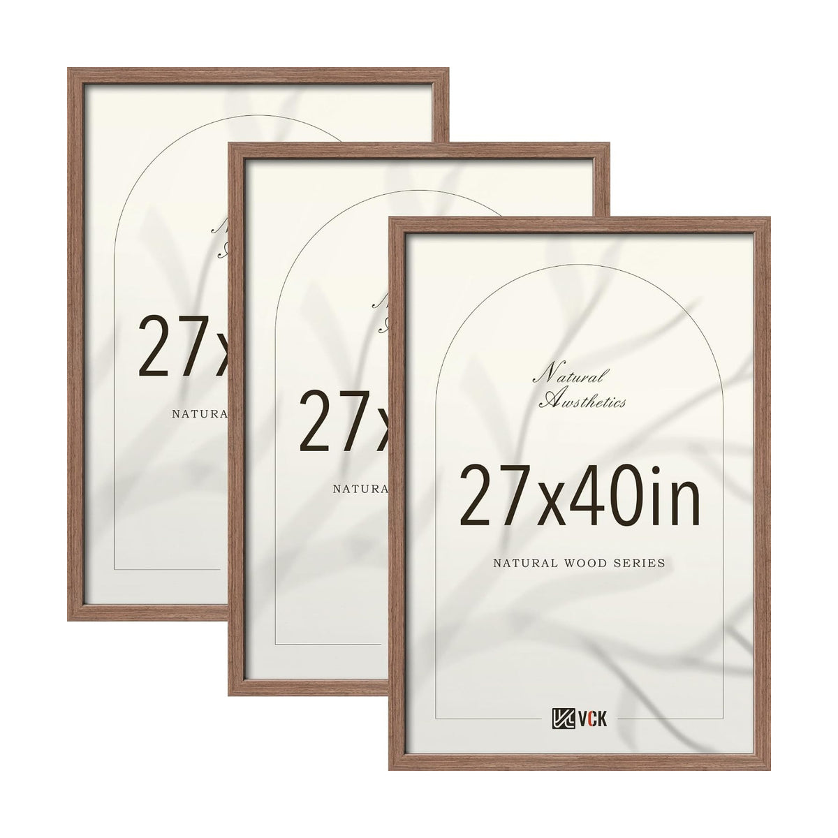VCK 27x40 Inch Poster Frames Set of 3, Walnut Woodgrain, Wall Hanging | Wide Border, Exclusive Woodgrain, Shatterproof