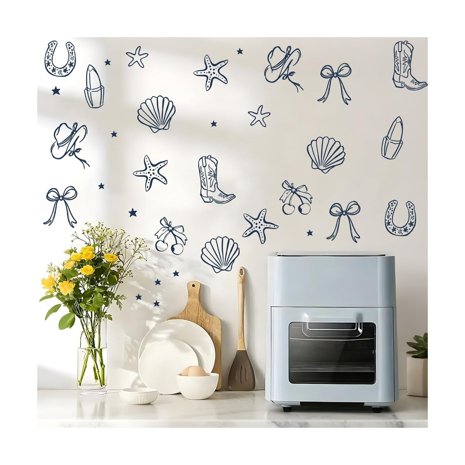 Seaside Cowgirl Wall Decals / Dark Blue Cowgirl Bow Wall Decals