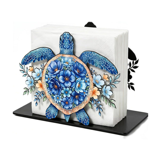 Metal Paper Napkin Standing Holder Dispenser for Dinner Kitchen / Coastal Sea Turtle