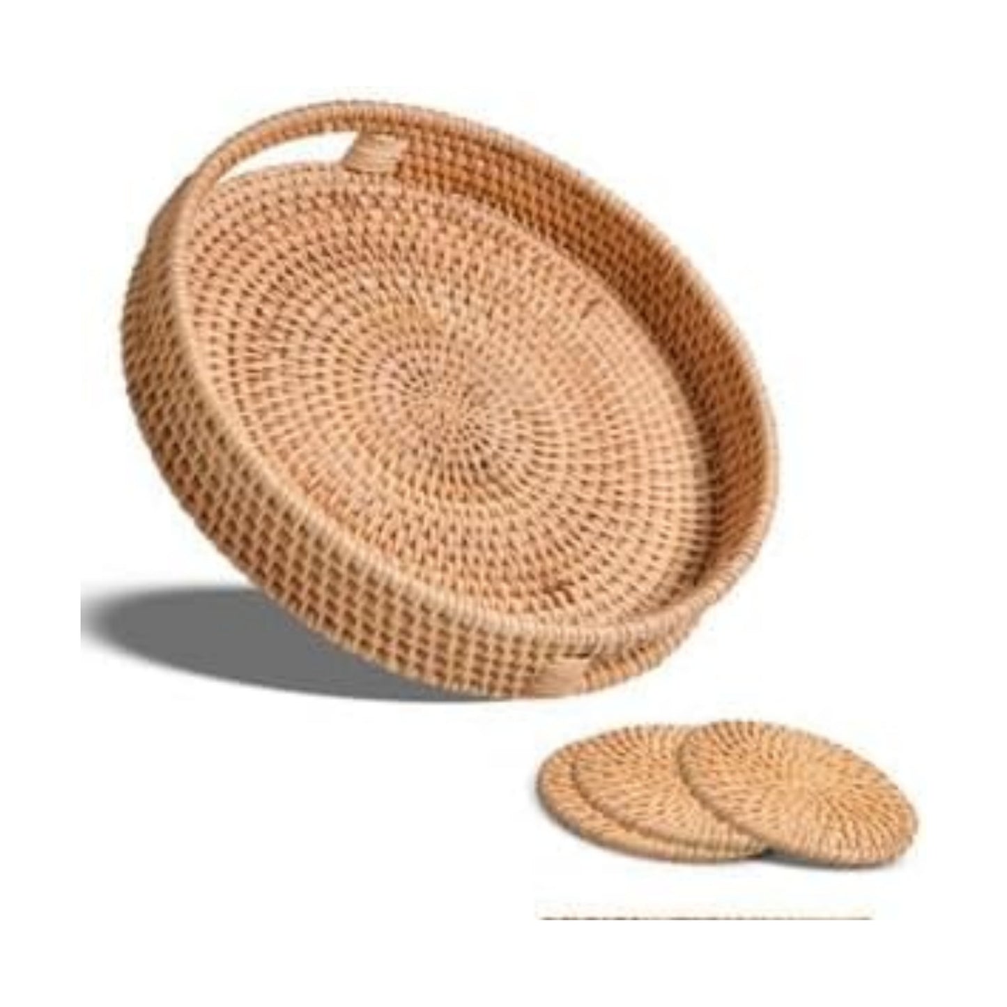 Round Rattan Serving Tray / Brown