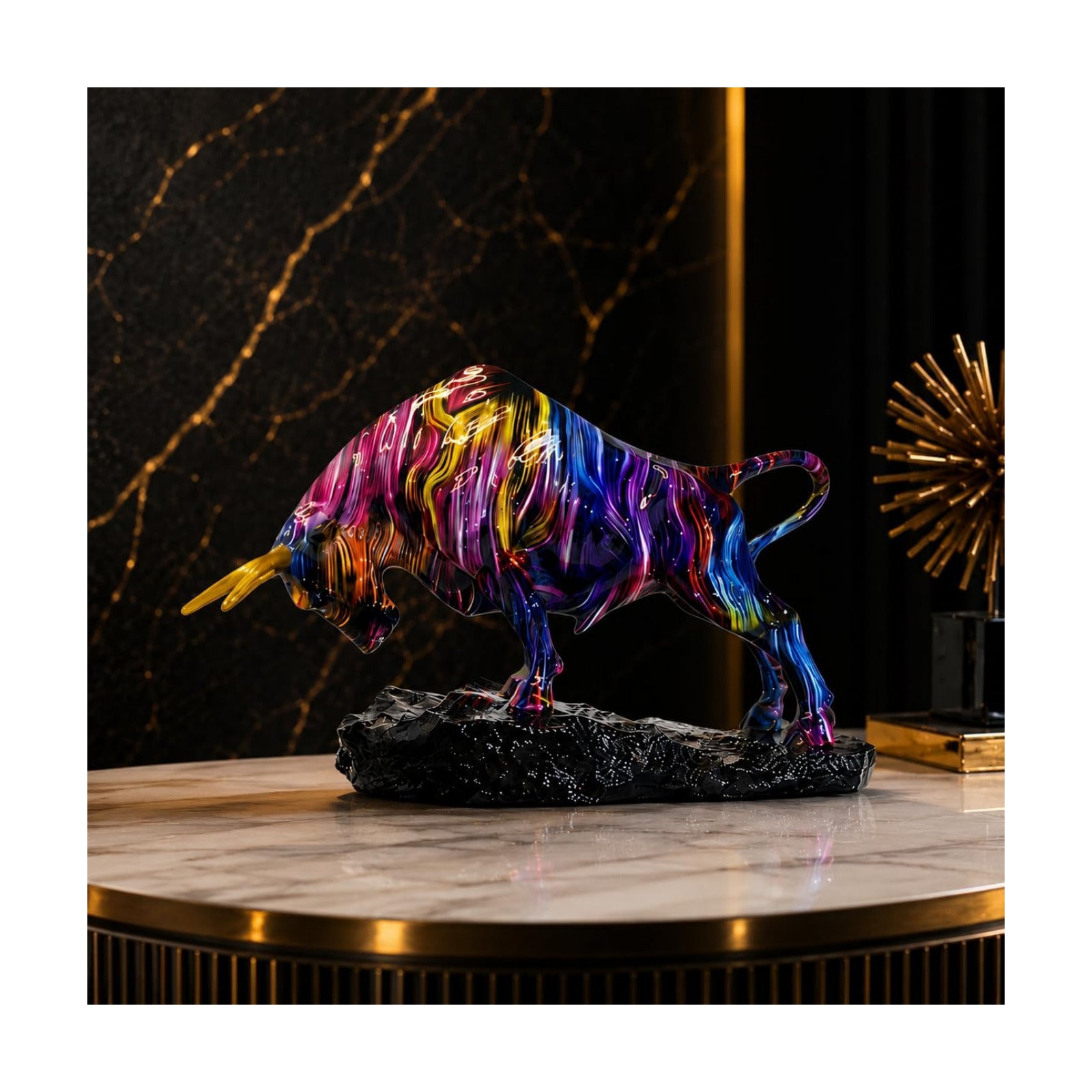Abstract Fluid Art Bull Statue / Line