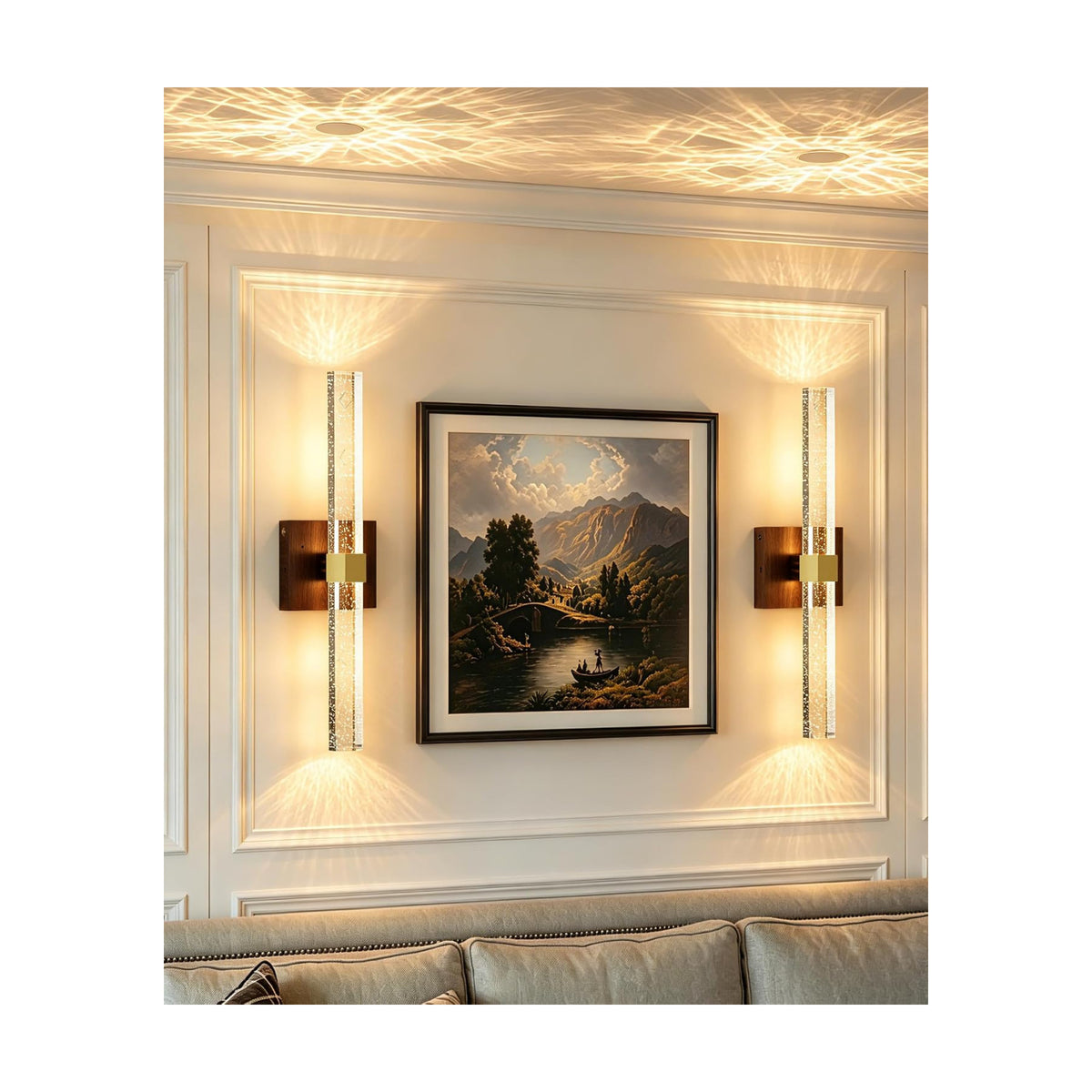 Gold Walnut Battery Operated Wall Sconces Set of Two, 18.4 Inch | LED Wireless Rechargeable Wall Lights Dimmable Timer