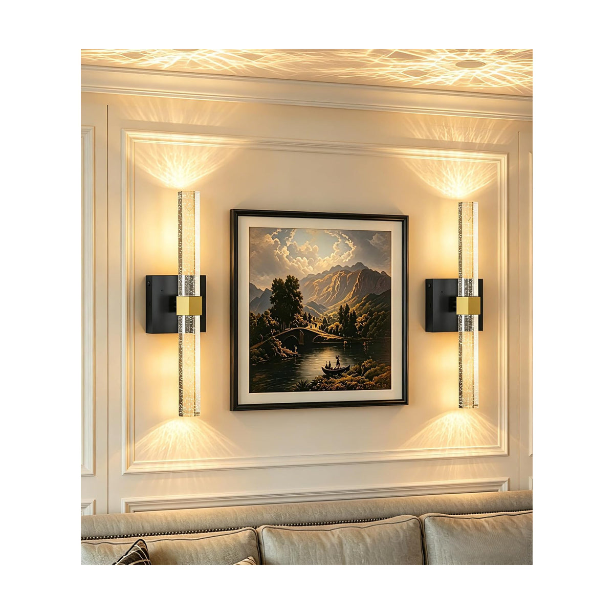 Battery Operated Wall Sconces Set of 2, Black Gold Bubble Crystal 18.4 Inch | LED Wireless Rechargeable Wall Lights