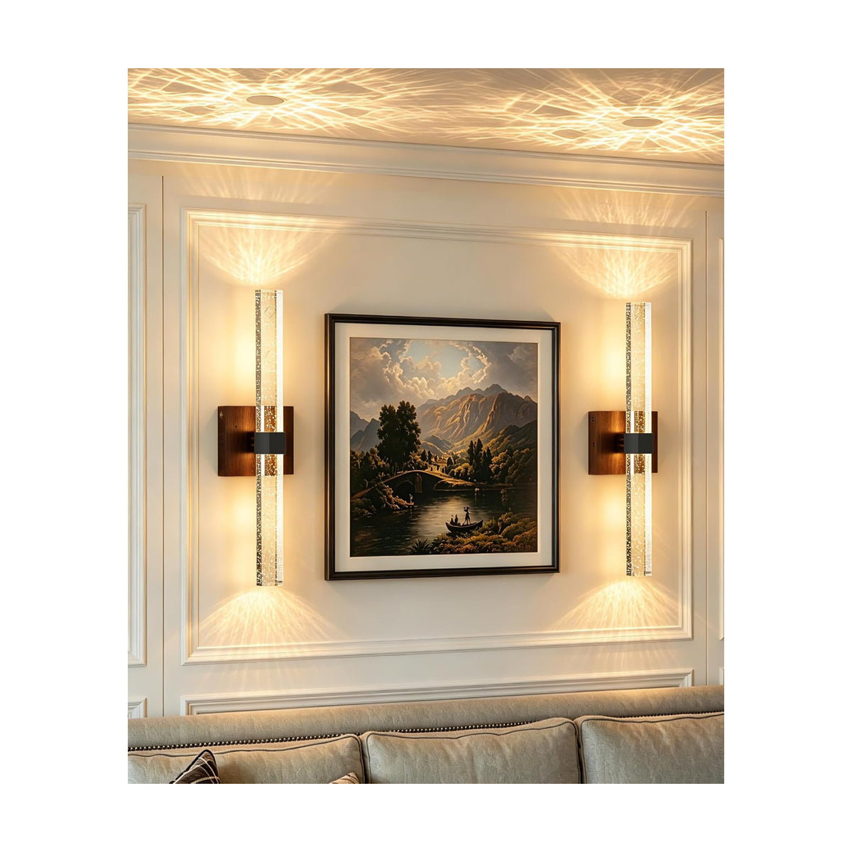 Black Walnut Battery Operated Wall Sconces Set of Two, 18.4 Inch | LED Wireless Rechargeable Wall Lights Dimmable Timer