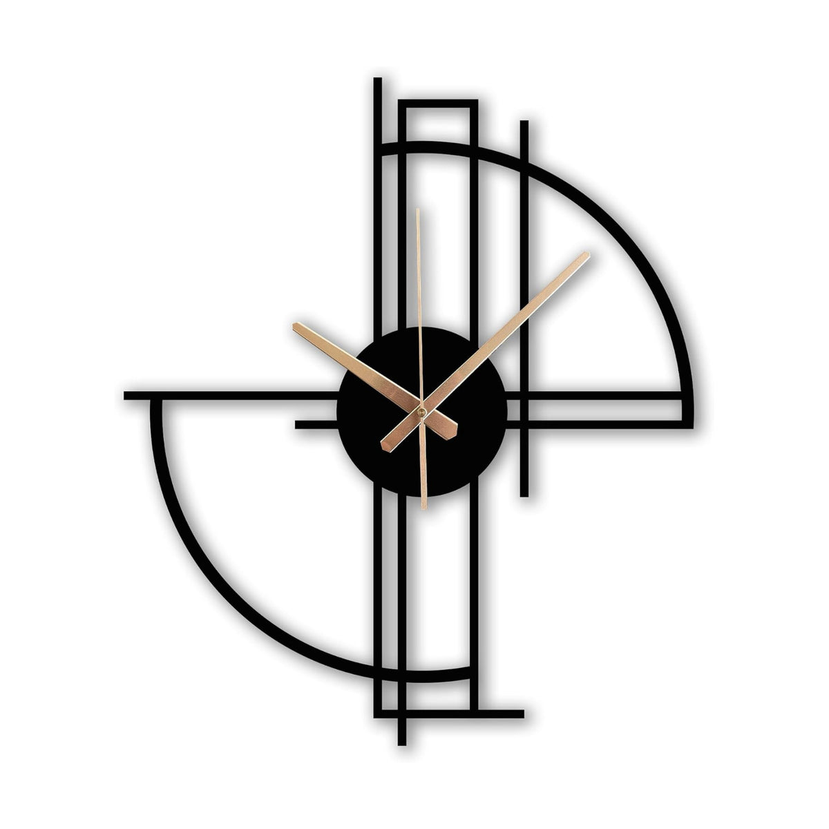 Modern Geometric Metal Wall Clock, Minimalist Black Steel Design, Silent Non-Ticking Mechanism, Unique Contemporary