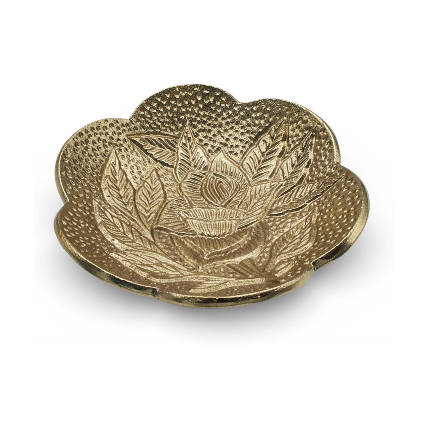 Brass Jewelry Tray / Gold with Embossed Rose Design