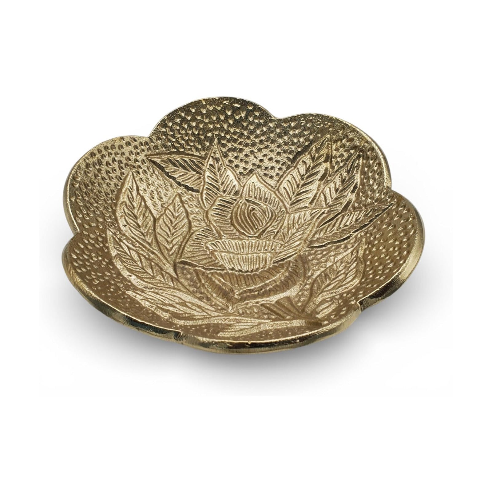 Brass Jewelry Tray / Gold with Embossed Rose Design