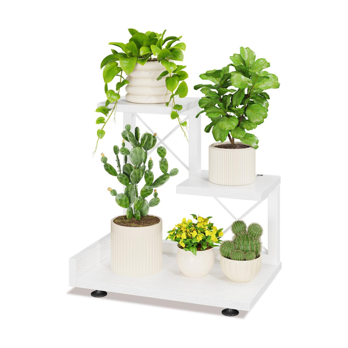 iDavosic.ly Table Top Small Plant Stand, Succulent Holder for Desk, White | 3 Tier Flower Pot Shelf for Desktop, Space