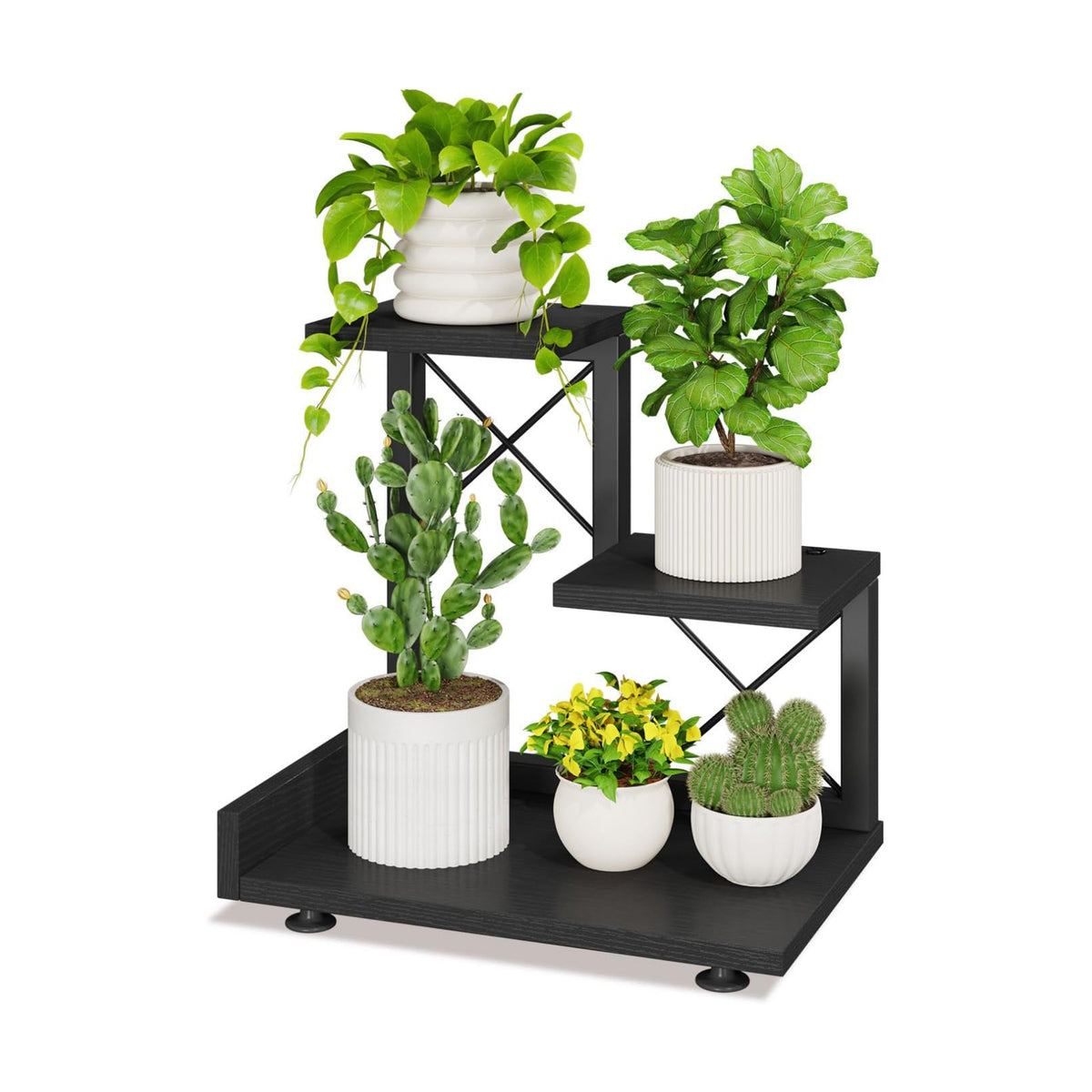 iDavosic.ly Table Top Small Plant Stand, Succulent Holder for Desk, Black | 3 Tier Flower Pot Shelf for Desktop, Space