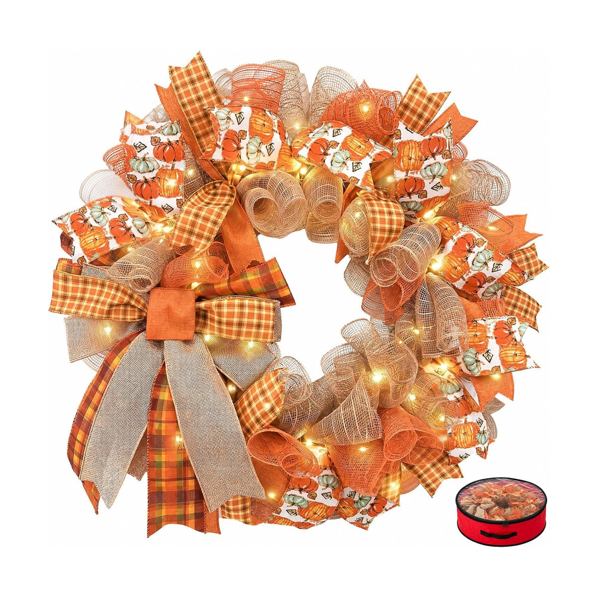 24 Inch Fall Wreaths for Front Door, Pumpkin Wreath