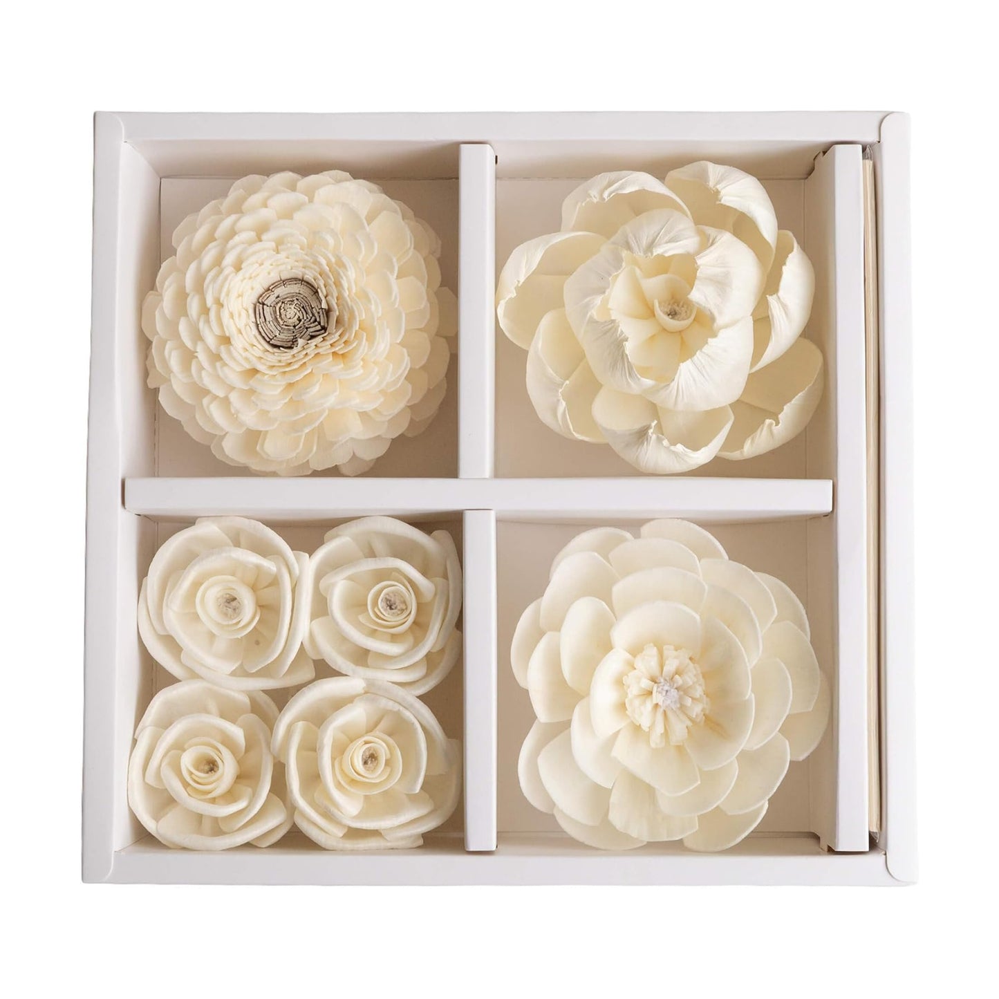 Assorted Handmade Sola Wood Flowers / White / Set of 7