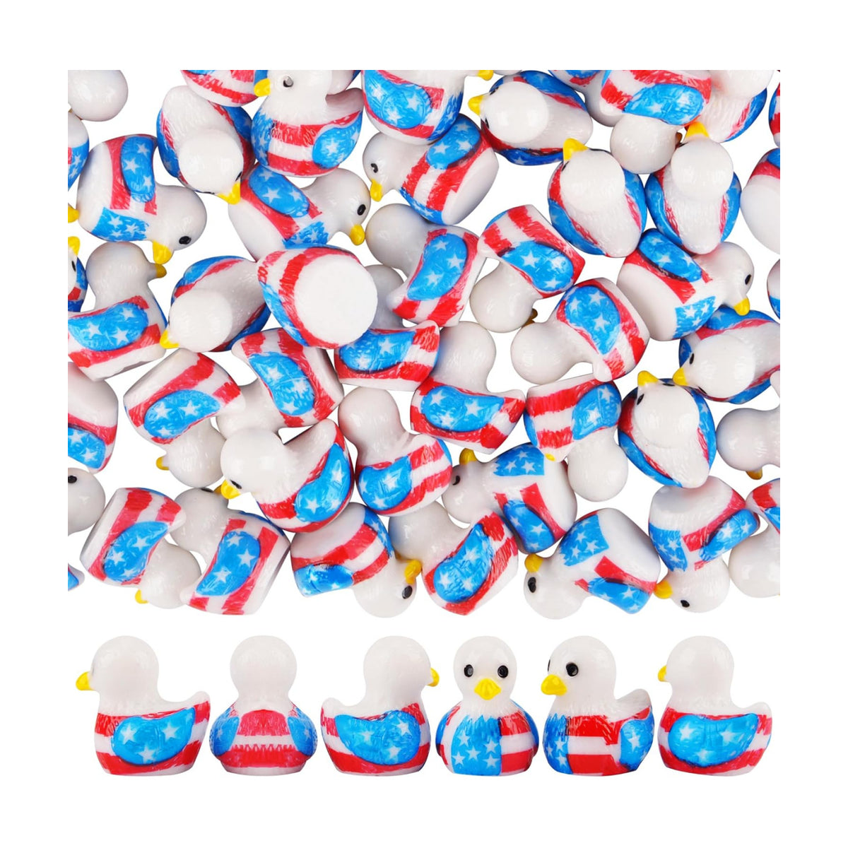 70 Pcs Patriotic Eagle Duck Figurine 4th of July Bulk Tiny Resin Duck 250th Anniversary Independence Day Miniature Ornaments for Vase Filler Jewelry Making DIY Crafts Party Gifts Decorations