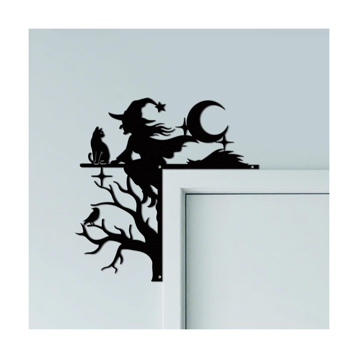 CUTHOLLOW Moon Witch and Raven Door Topper Sign Metal Wall Art Decor