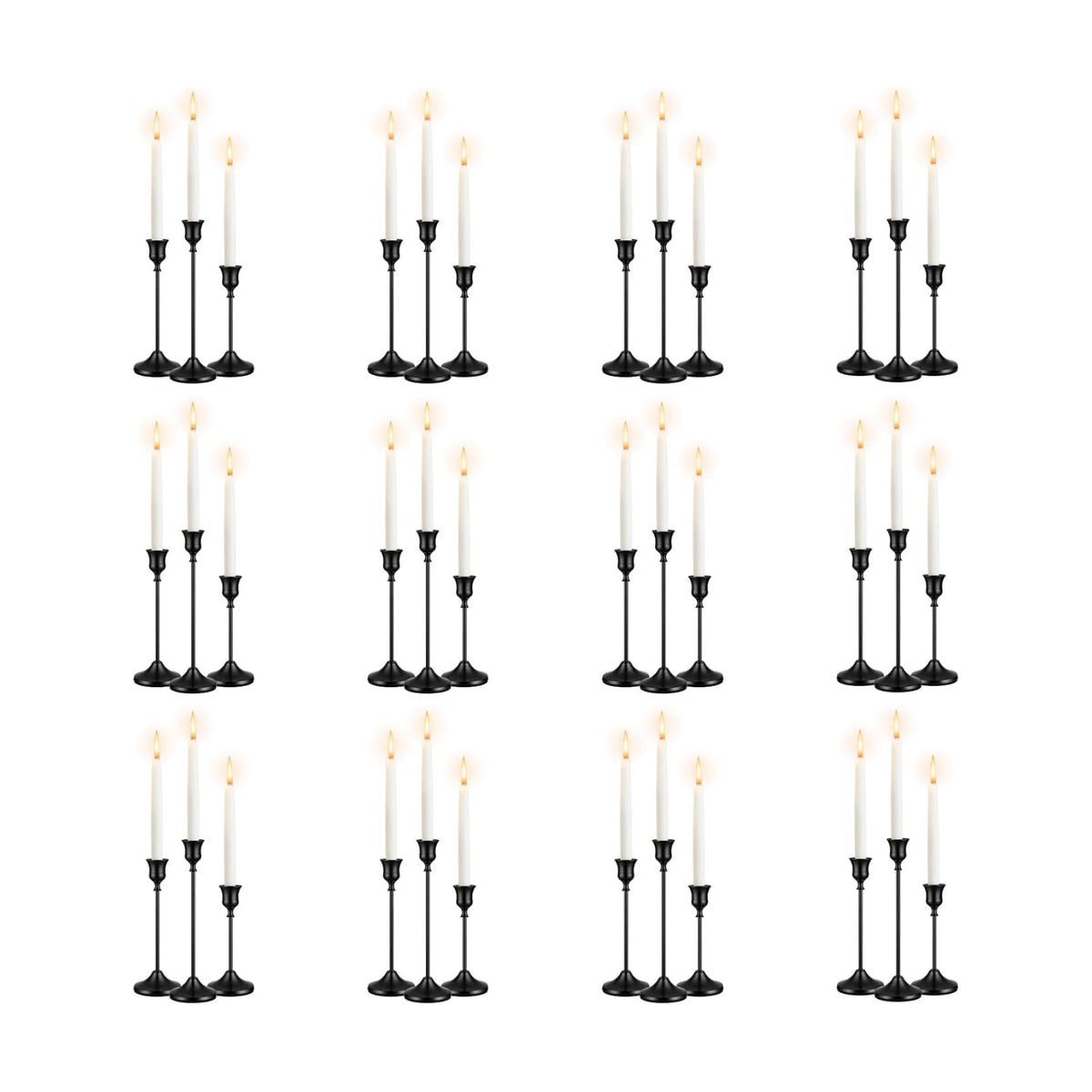 36Pack （12 Sets） Black Metal Taper Candle Holders Candlestick Holders - Candle Holder for Halloween Decorations erfect