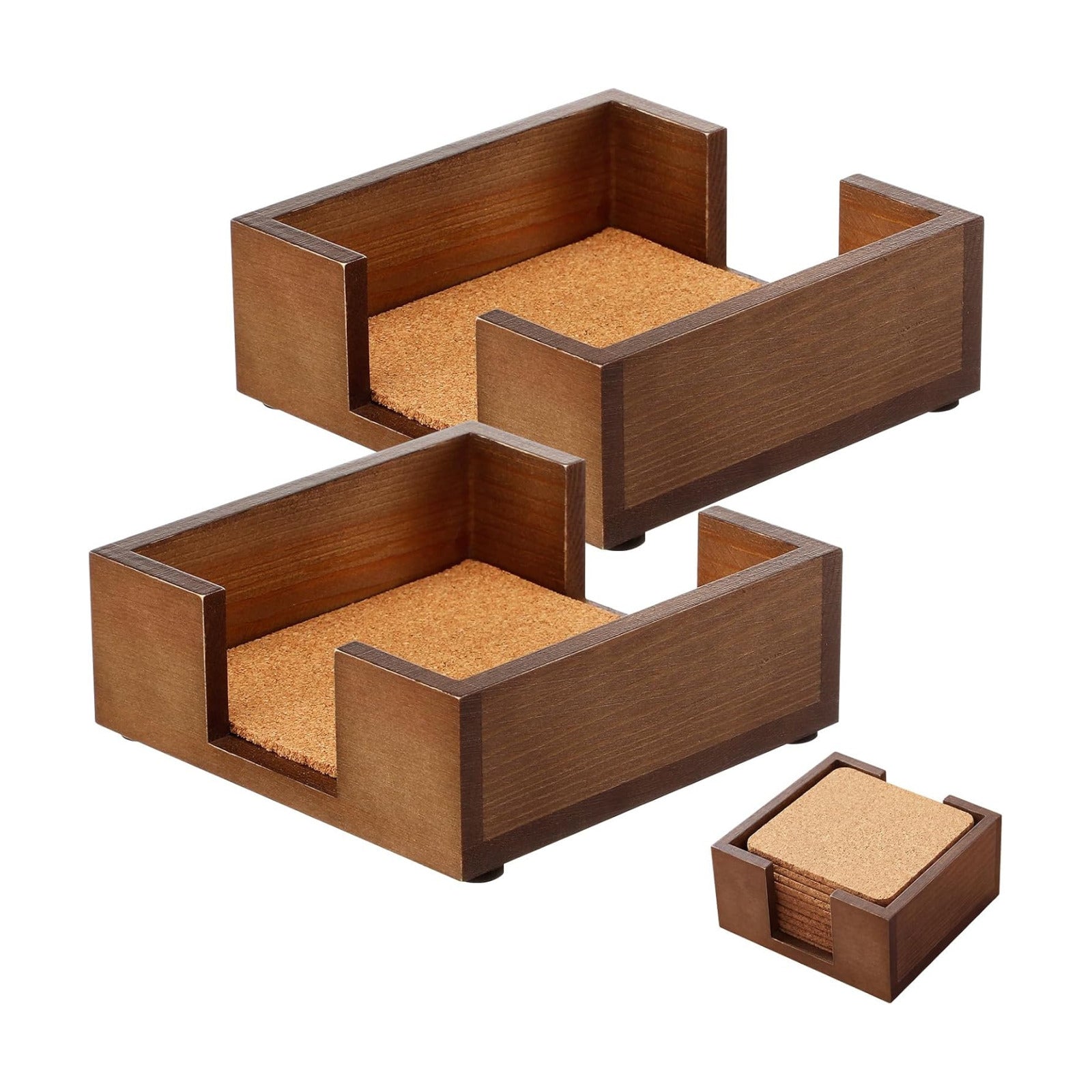 Rustic Wooden Drink Coaster Holder / Set of 2