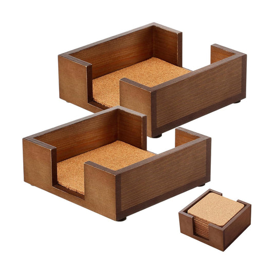 Rustic Wooden Drink Coaster Holder / Set of 2