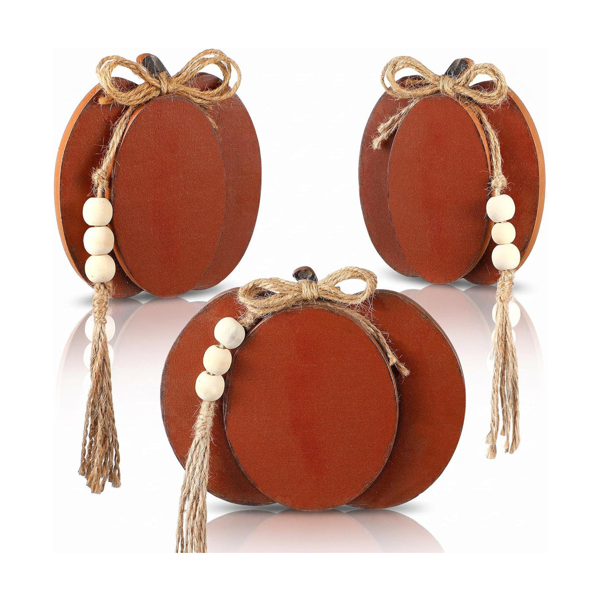 Cinnvoice 3 Pcs Fall Pumpkin Decor, Brown Wooden Tabletop Signs, 4.7 in