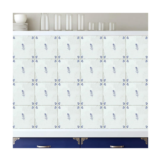 Delft White Flower Tile Stickers Vintage Flower Peel / Delft Flower / Blue / 4 x 4 / Set of 24