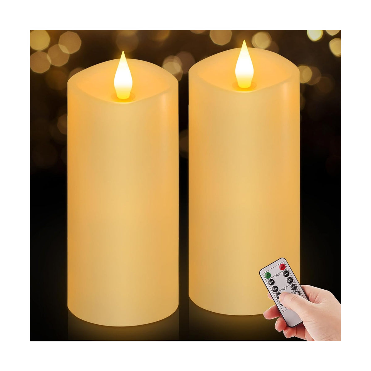 Flameless LED Candles 3"x7" Set of 2, Battery Operated with Remote & Timer, 600-Hour on 2 AA Batteries, Flickering