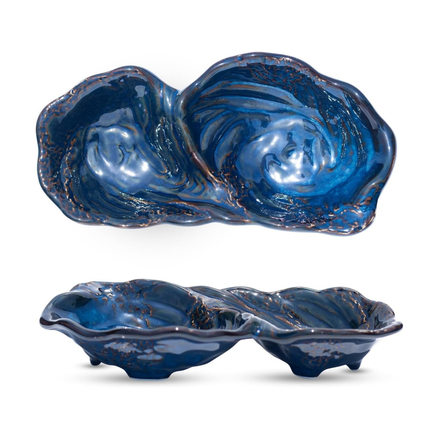 Peanut 2-Compartment Dish for Key Catchall Jewelry Organizer / Kiln-transformed Blue Glaze
