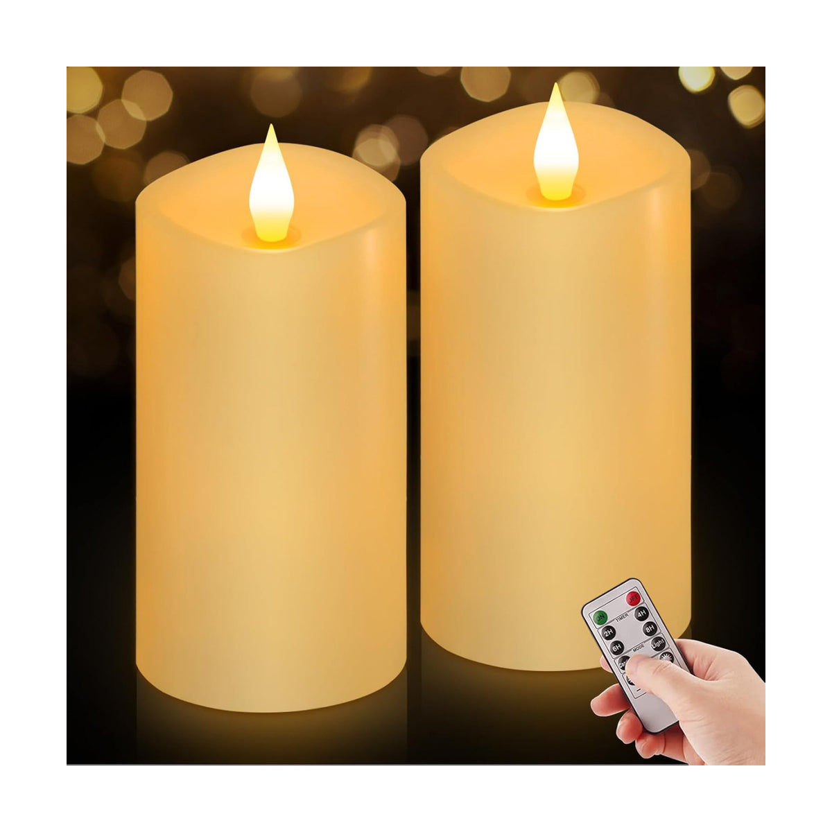 Flameless LED Candles 3"x6" Set of 2, Battery Operated with Remote & Timer, 600-Hour on 2 AA Batteries, Flickering