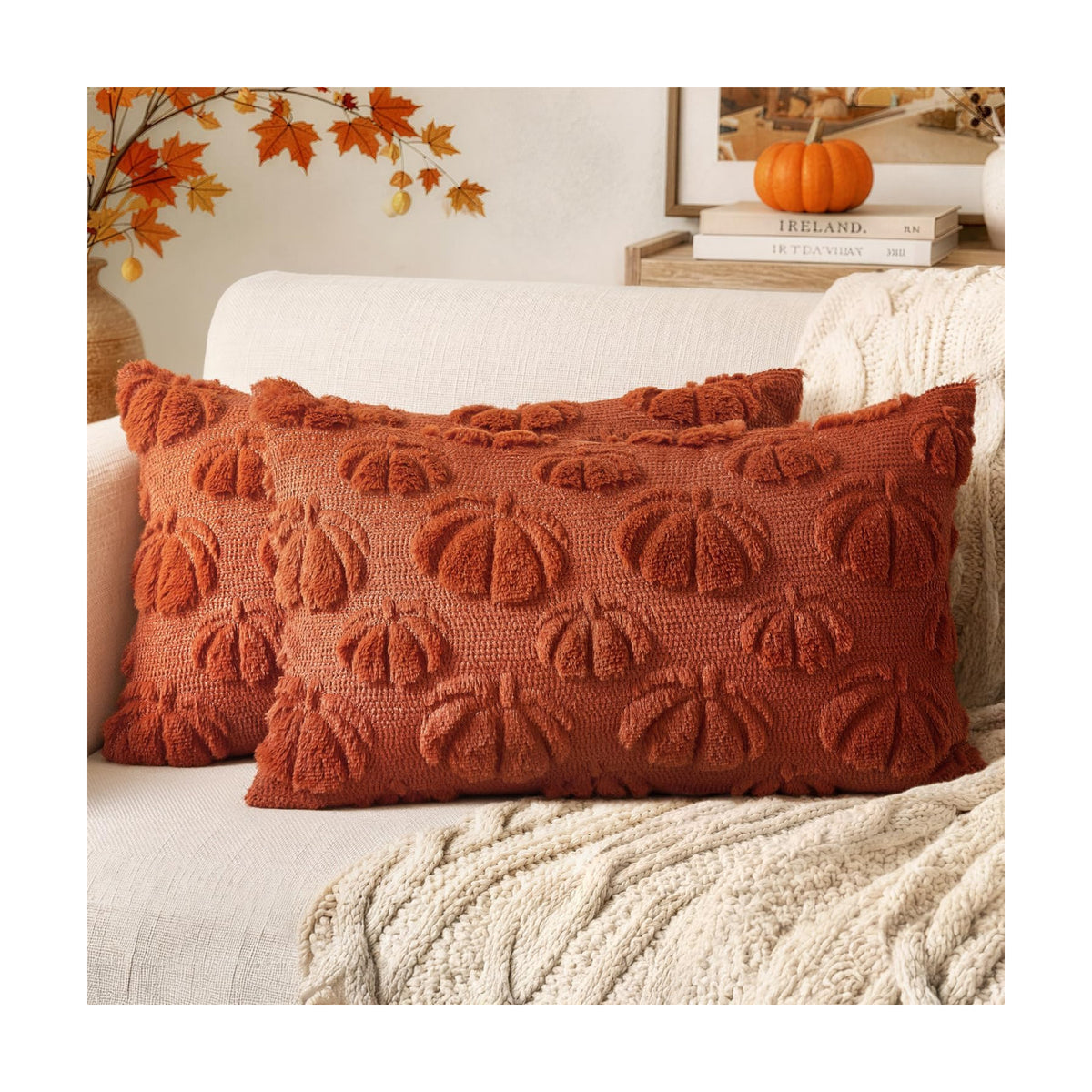 MIULEE Fall Decor Pillow Covers 12x20 Set of 2 Pumpkin Caramel