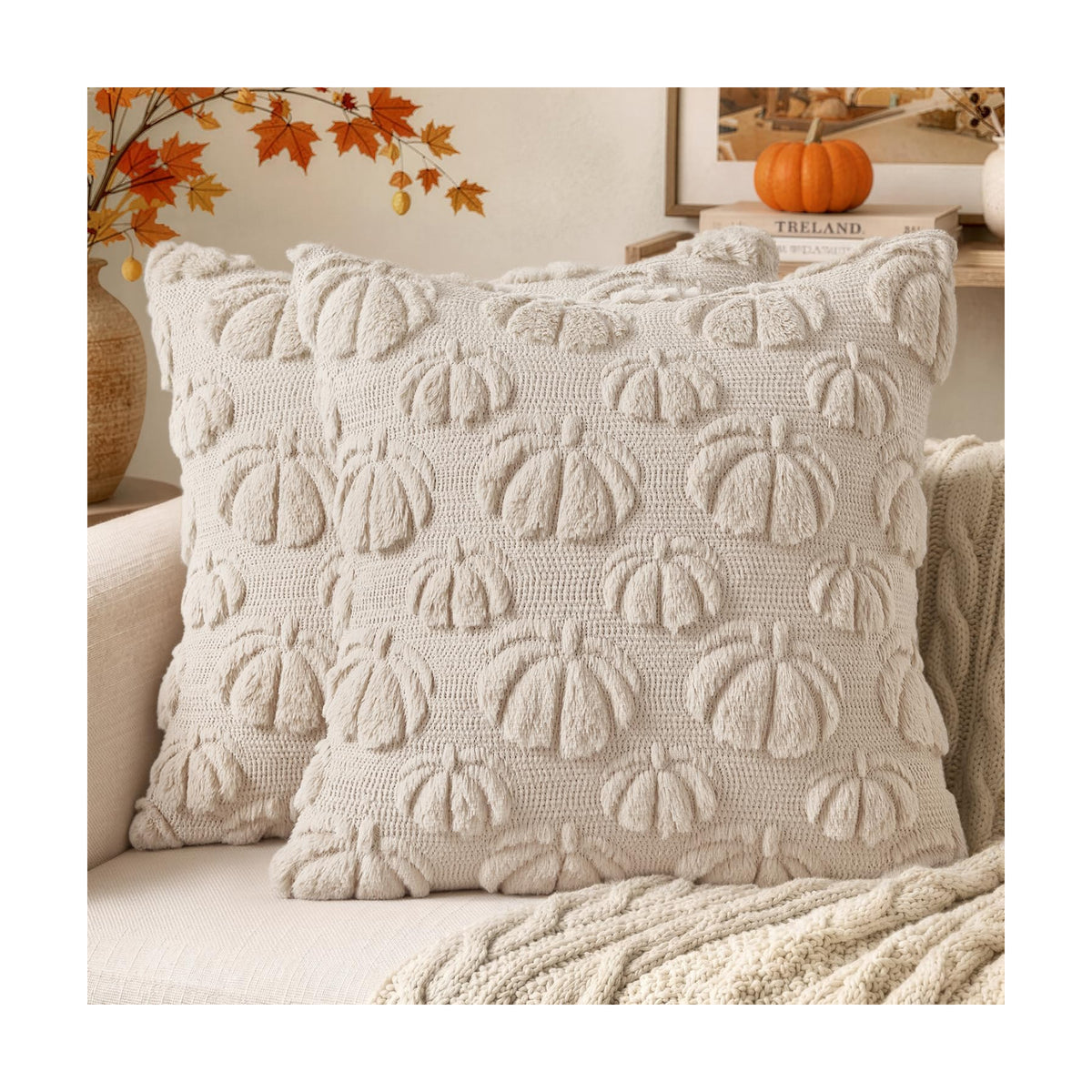 MIULEE Fall Decor Pillow Covers 16x16 Set of 2 Pumpkin Beige
