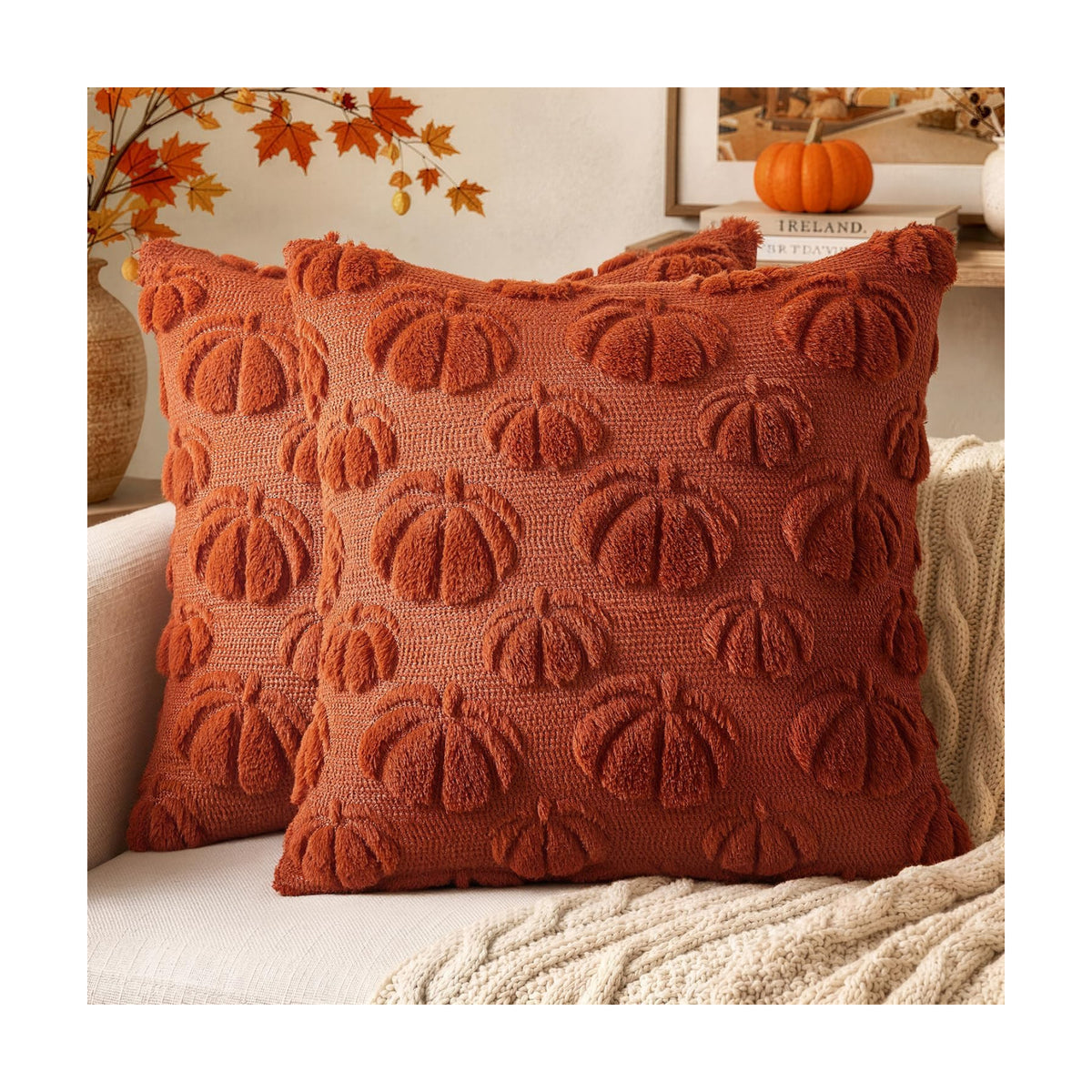 MIULEE Fall Decor Pillow Covers 18x18 Set of 2 Pumpkin Caramel