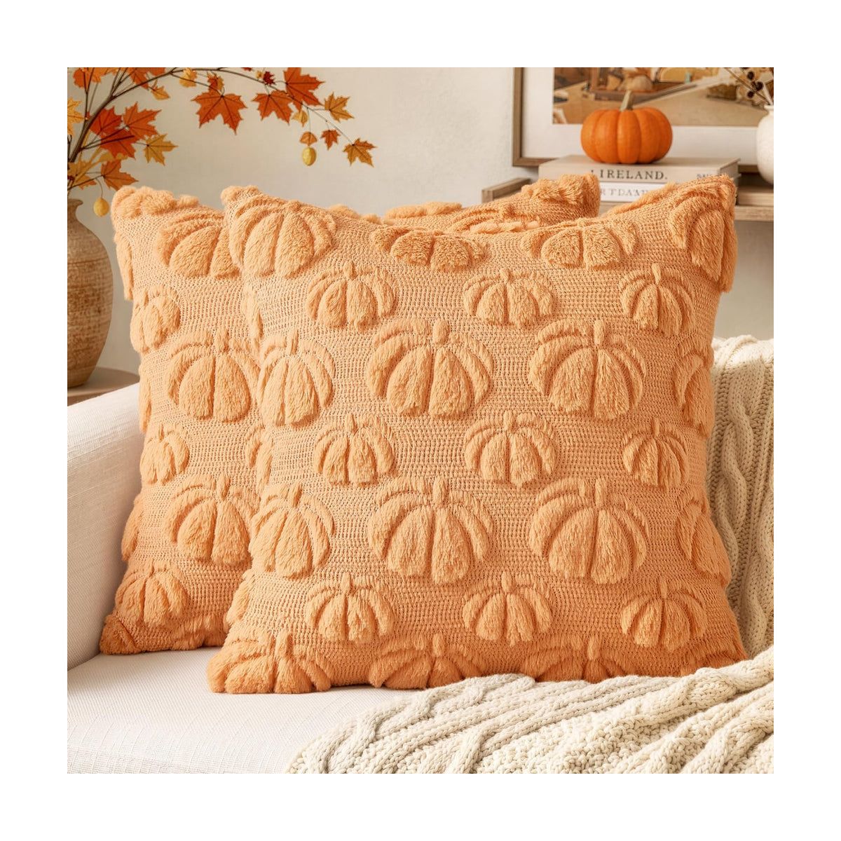 MIULEE Fall Decor Pillow Covers 20x20 Set of 2 Pumpkin Light Orang