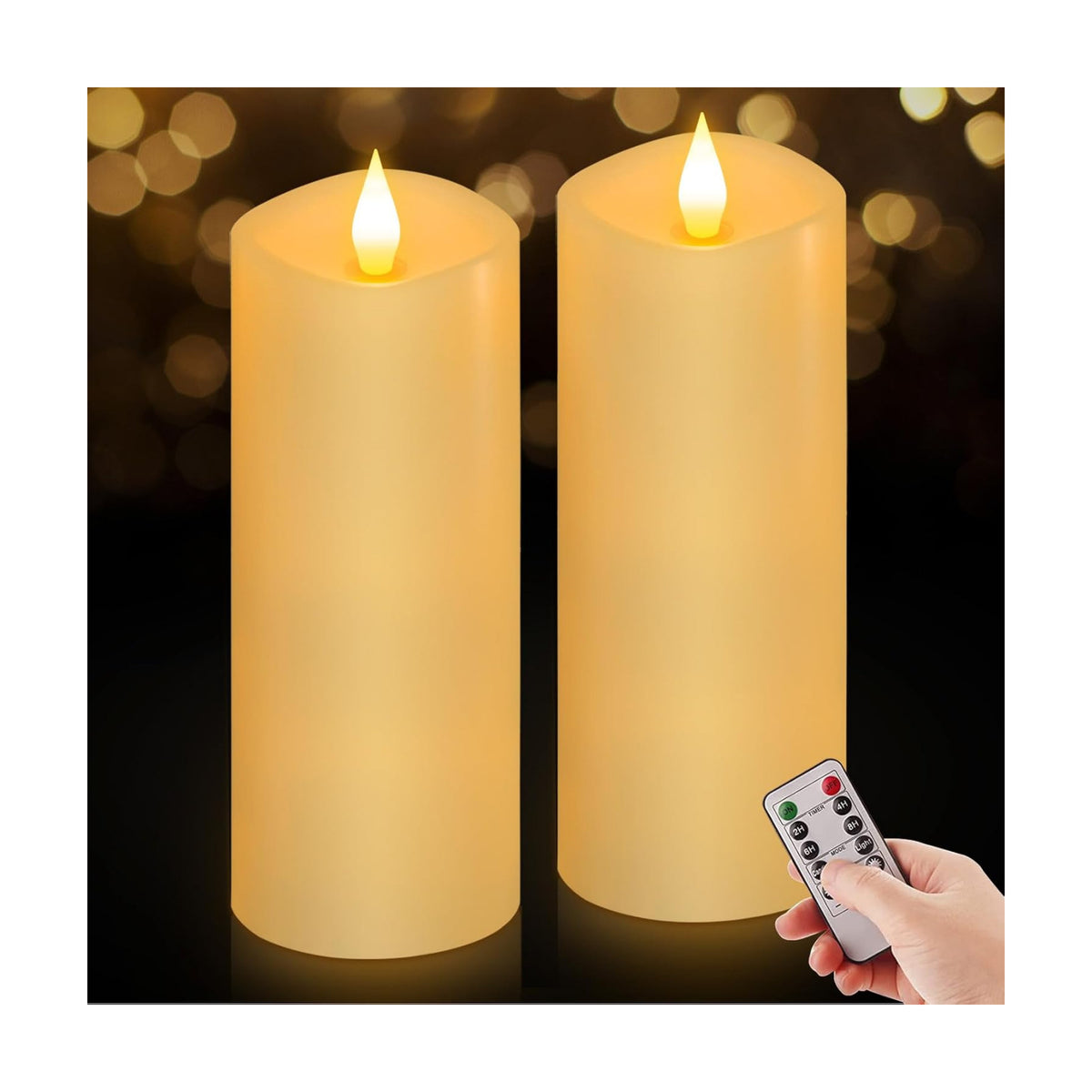 Flameless LED Candles 3"x8" Set of 2, Battery Operated with Remote & Timer, 600-Hour on 2 AA Batteries, Flickering