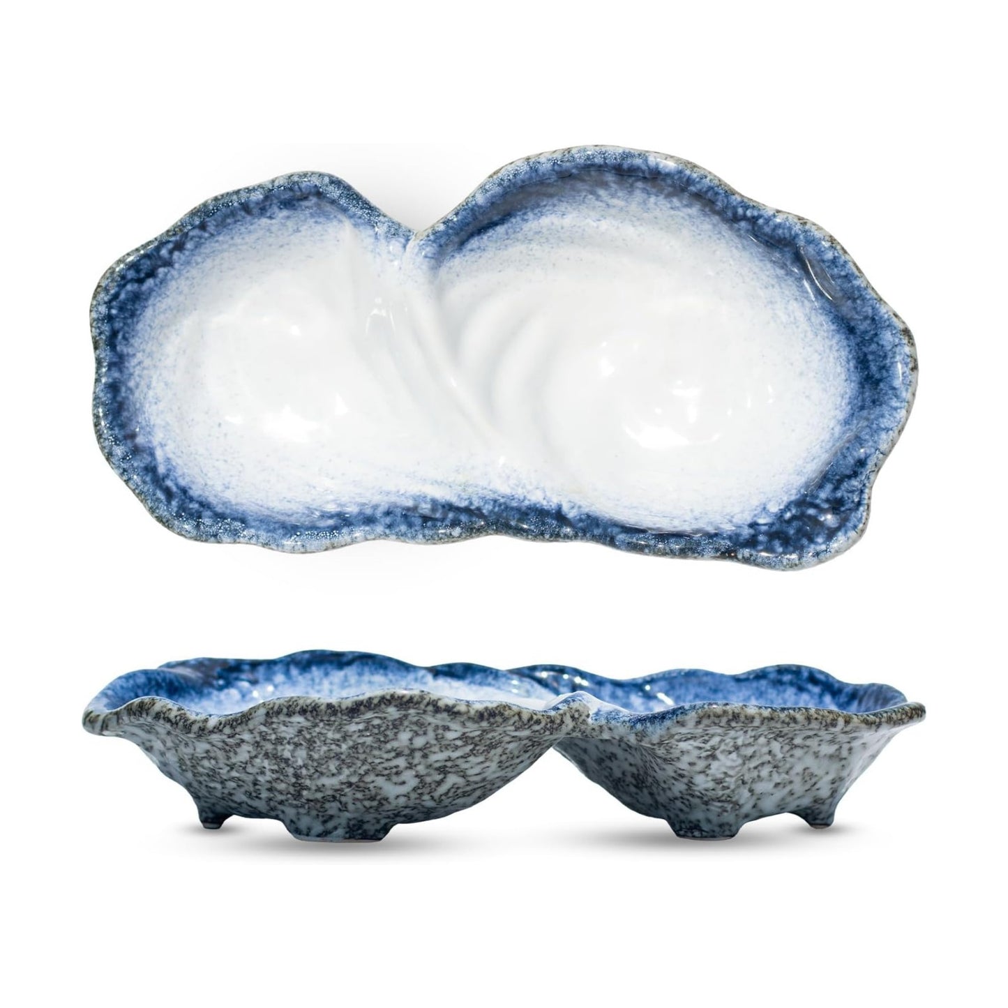 Peanut 2-Compartment Dish for Key Catchall Jewelry Organizer / Kiln-transformed White Glaze