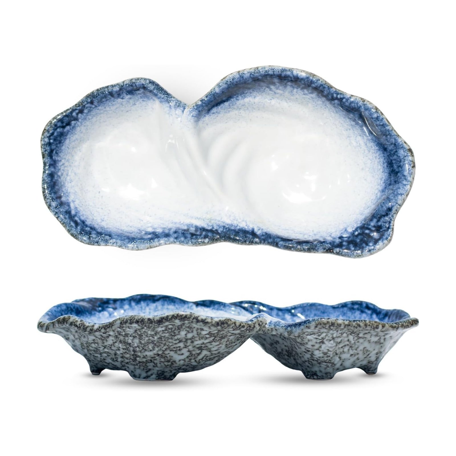 Peanut 2-Compartment Dish for Key Catchall Jewelry Organizer / Kiln-transformed White Glaze