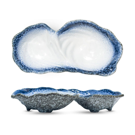 Peanut 2-Compartment Dish for Key Catchall Jewelry Organizer / Kiln-transformed White Glaze