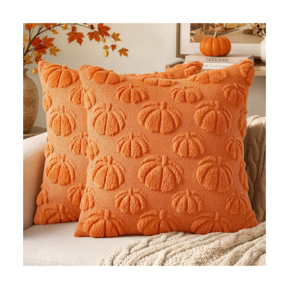 MIULEE Fall Decor Pillow Covers 20x20 Set of 2 Pumpkin Orange