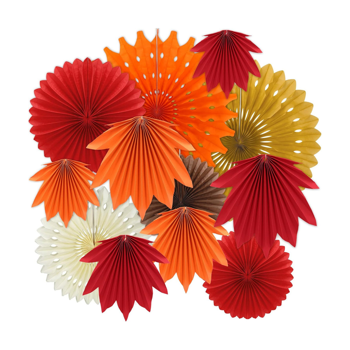 NOVWANG 12Pcs Fall Paper Fan Decorations 6 Maple Leaves and Round Hanging Paper Fans Classroom Office Decoration for Thanksgiving Autumn Harvest Rustic Party Birthday Wedding Decor