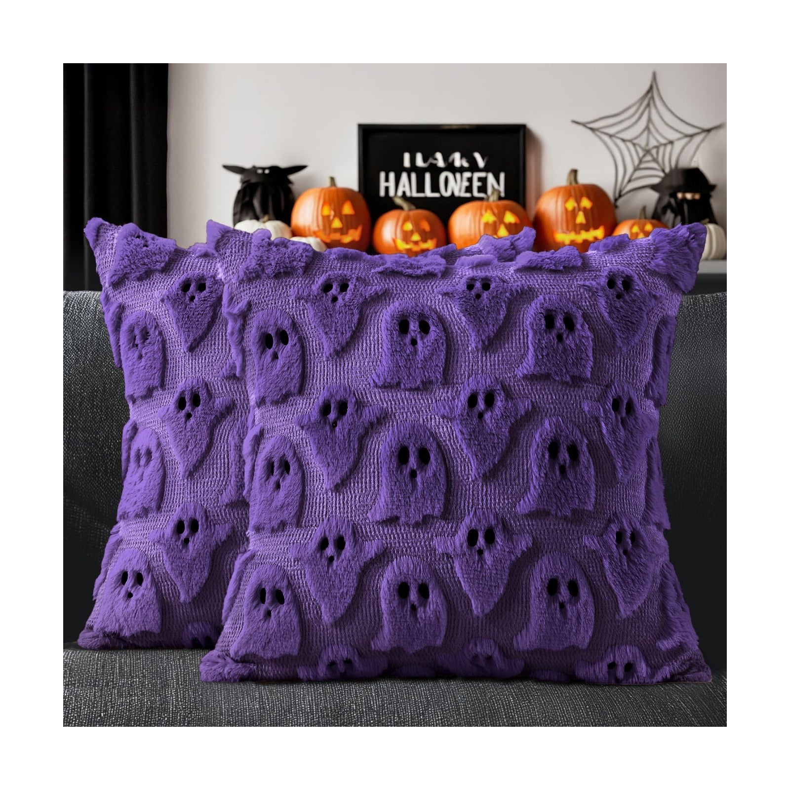 MIULEE Purple Halloween Pillow Covers Cute Ghost Decor Set of 2 18x18
