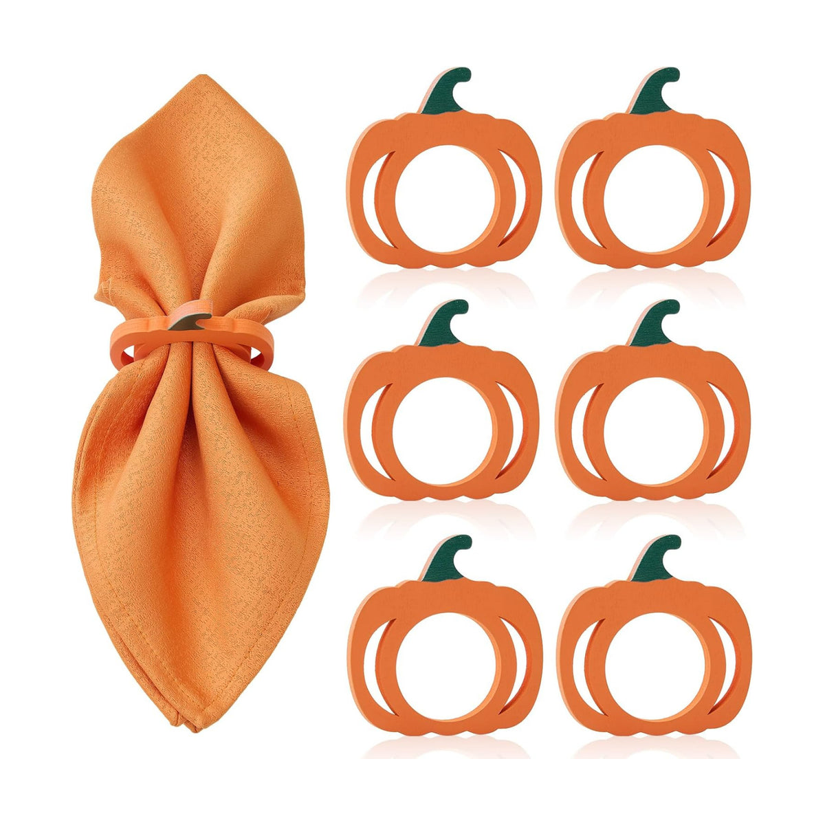 Thanksgiving Pumpkin Wooden Napkin Rings Set of 6, Thanksgiving Table Decor