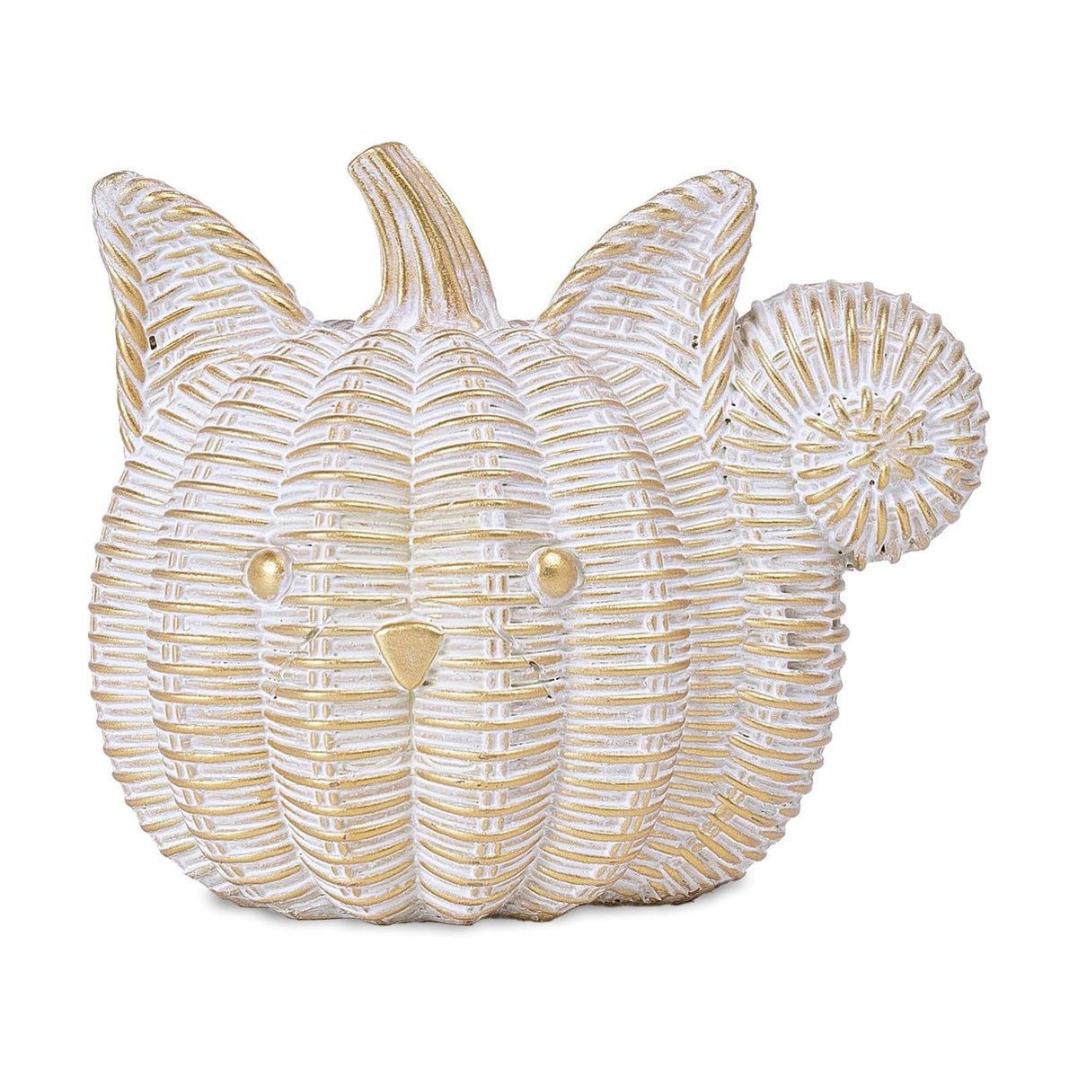 Fall Decor Animal Pumpkin Decorations – Squirrel Fake Pumpkin Resin Woven Design Animal Figurines for Table Shelf Mantel, Thanksgiving Halloween Decorations Gifts for Autumn Decor(Gold&White)