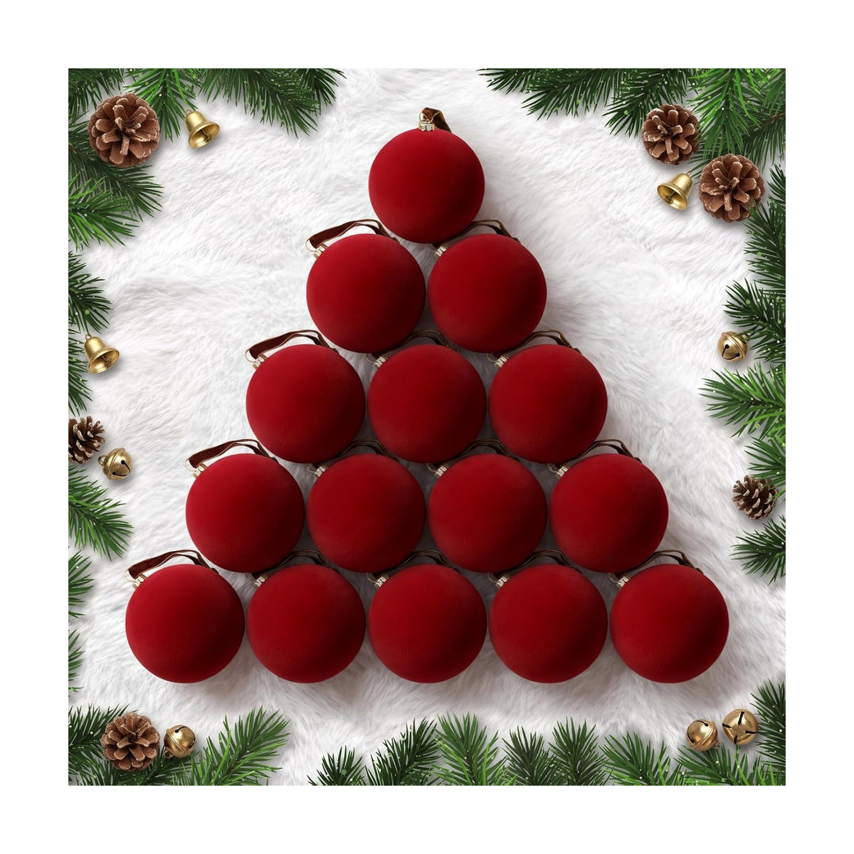 TOWPONICS 15 Pcs Red Velvet Christmas Balls Ornaments for Christmas Tree