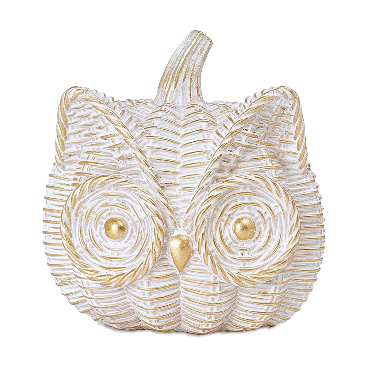 Fall Decor Animal Pumpkin Decorations – Owl Fake Pumpkin Resin Woven Design Animal Figurines for Home Table Shelf Mantel, Thanksgiving Halloween Decorations Gifts for Autumn Decor(Gold&White)