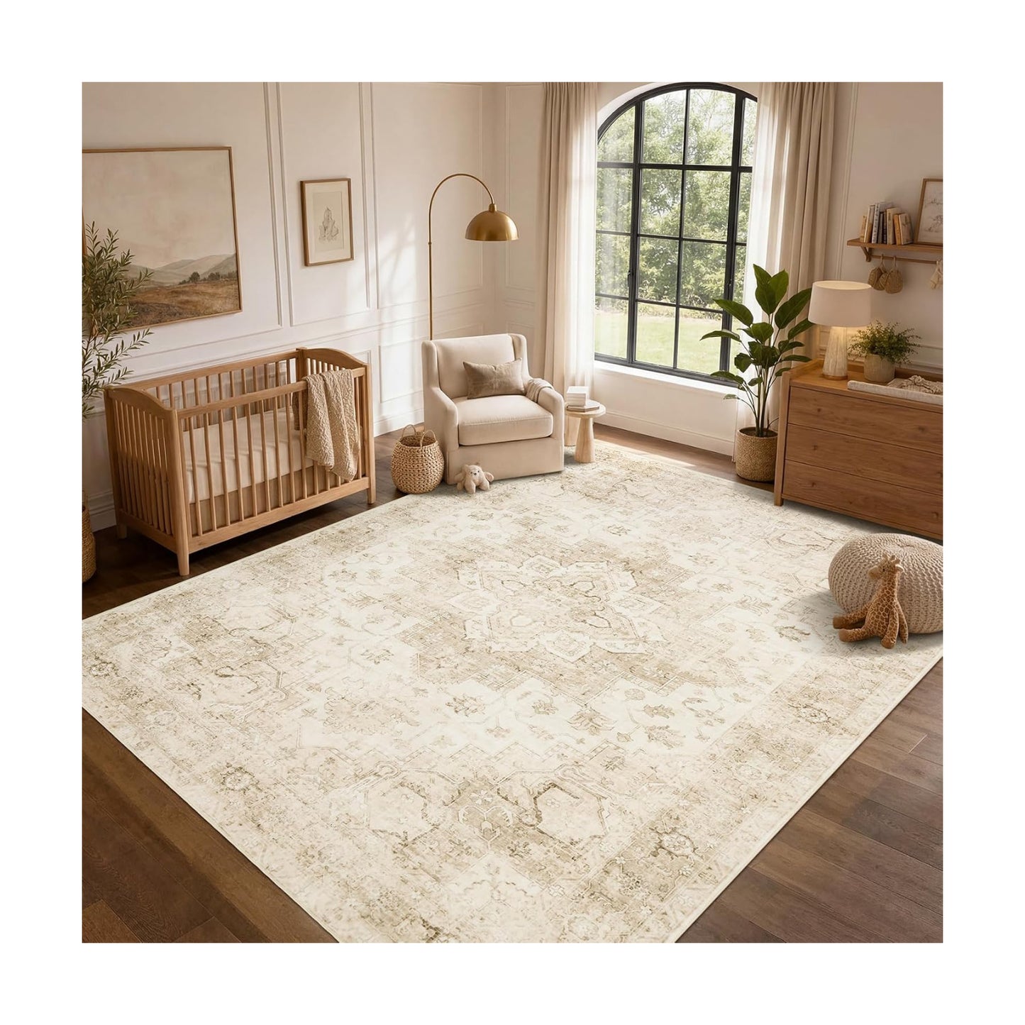 Garvee 6x9 Washable Area Rug Vintage Boho Beige Living Room Rug Non Slip