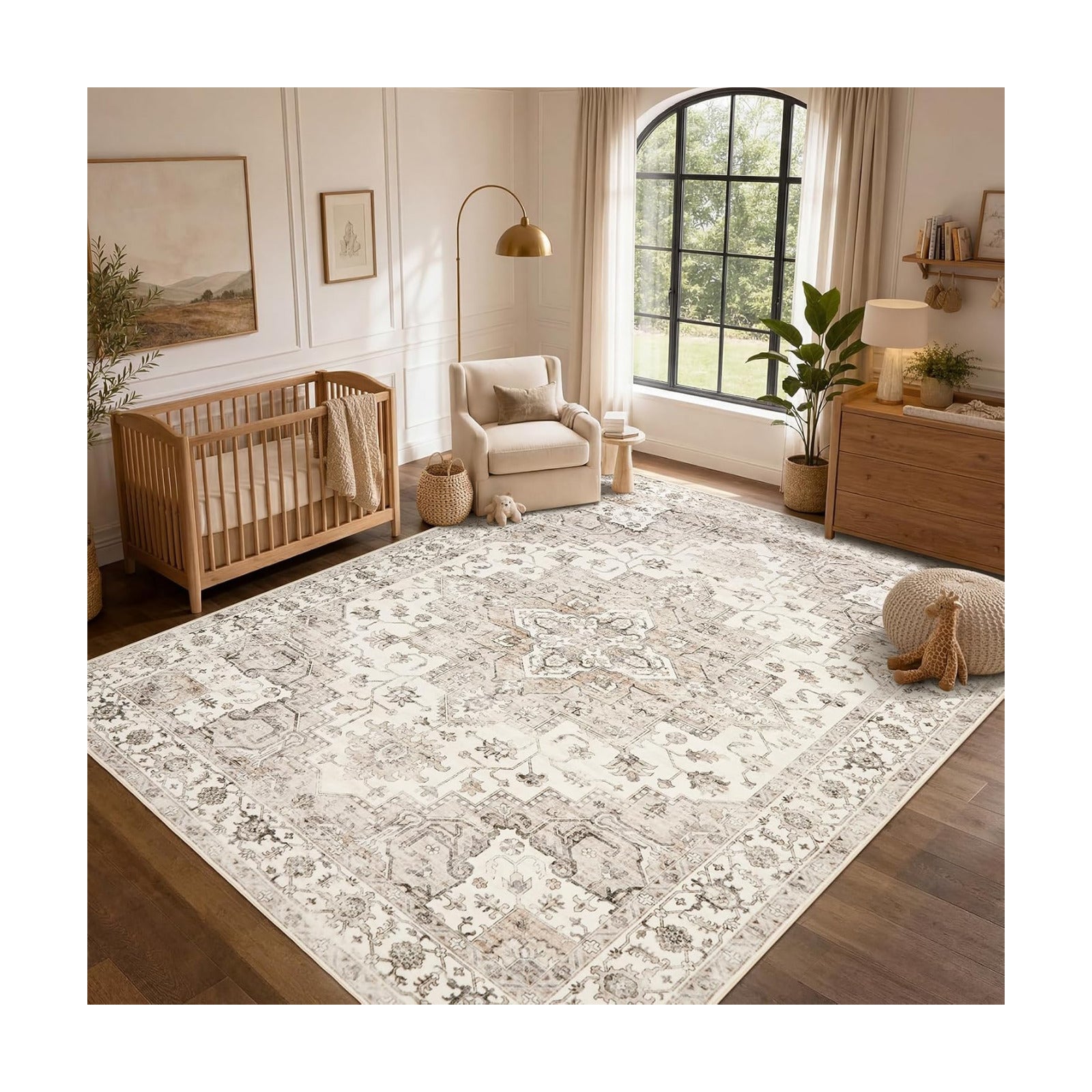 Garvee 5x7 Washable Area Rug Soft Vintage Boho Brown Bedroom Rug Non Slip