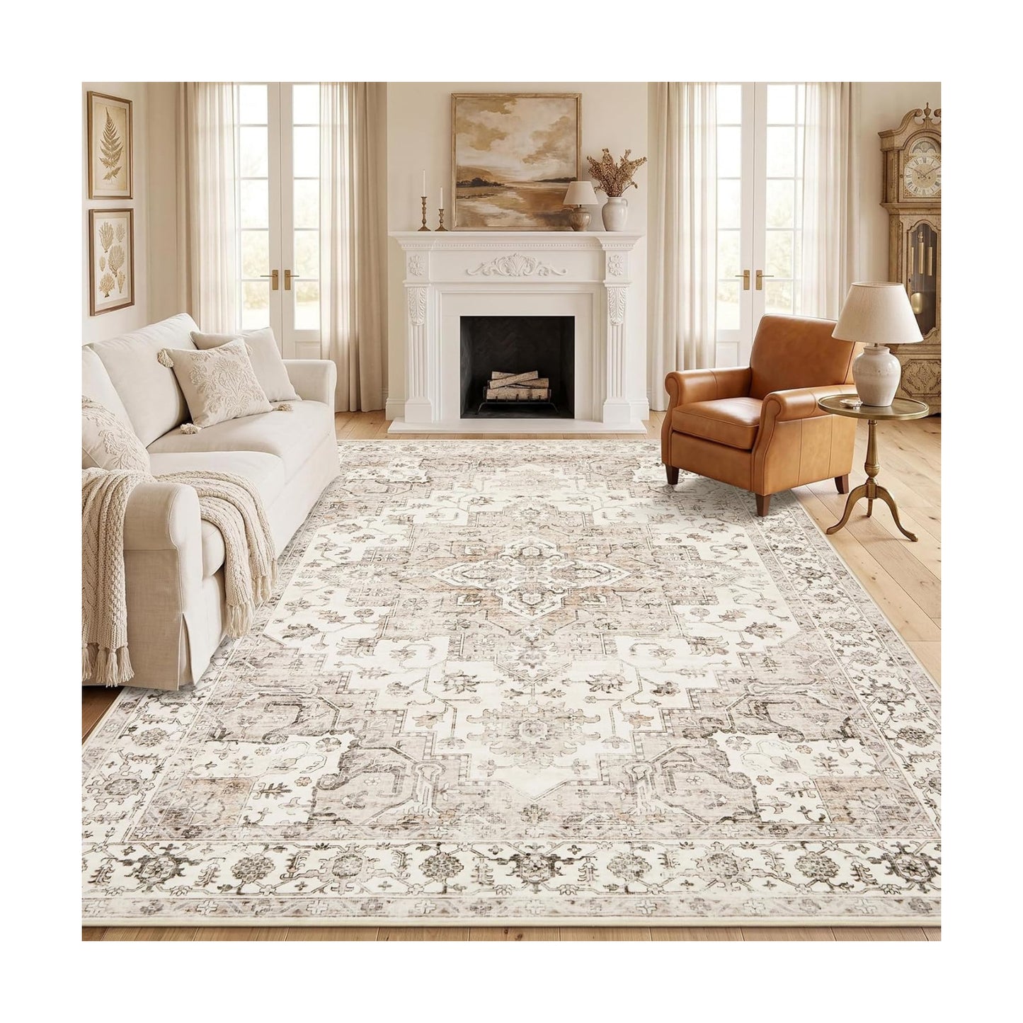 Garvee 8x10 Area Rug Vintage Boho Beige Washable Living Room Rug Non Slip