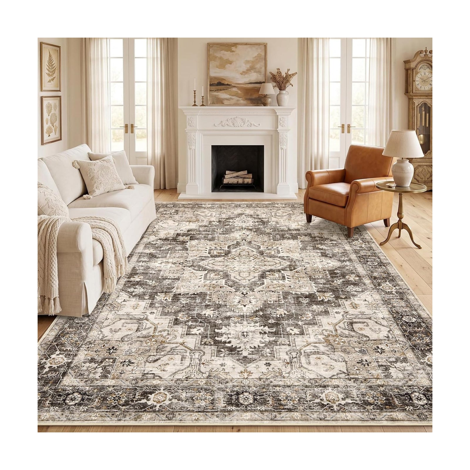 Garvee 8x10 Living Room Rug Soft Vintage Boho Brown Grey Washable Area Rug
