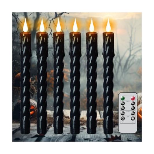 Black Flameless Taper Candles Battery Operated with Remote Timer