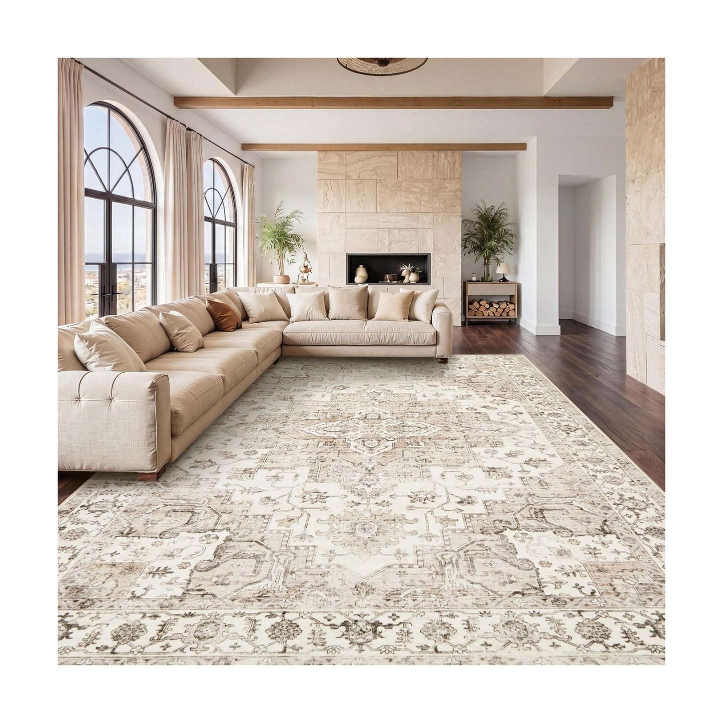 Garvee 9x12 Large Area Rug Vintage Boho Beige Washable Living Room Rug