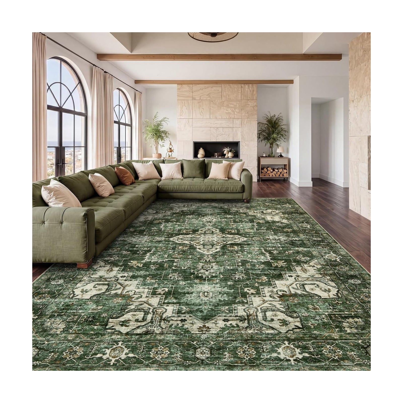 Garvee 9x12 Large Area Rug Vintage Boho Green Washable Living Room Rug