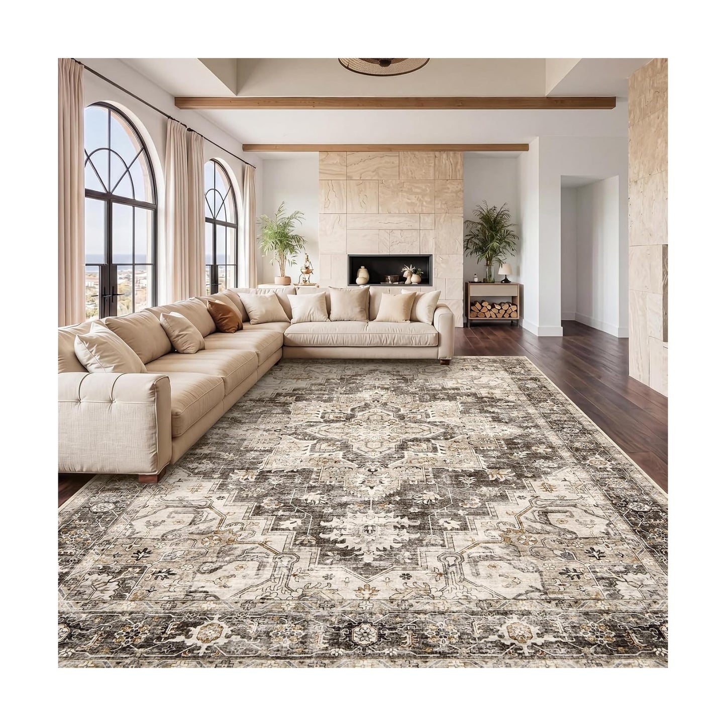 Garvee 9x12 Living Room Rug Large Vintage Boho Brown Washable Area Rug