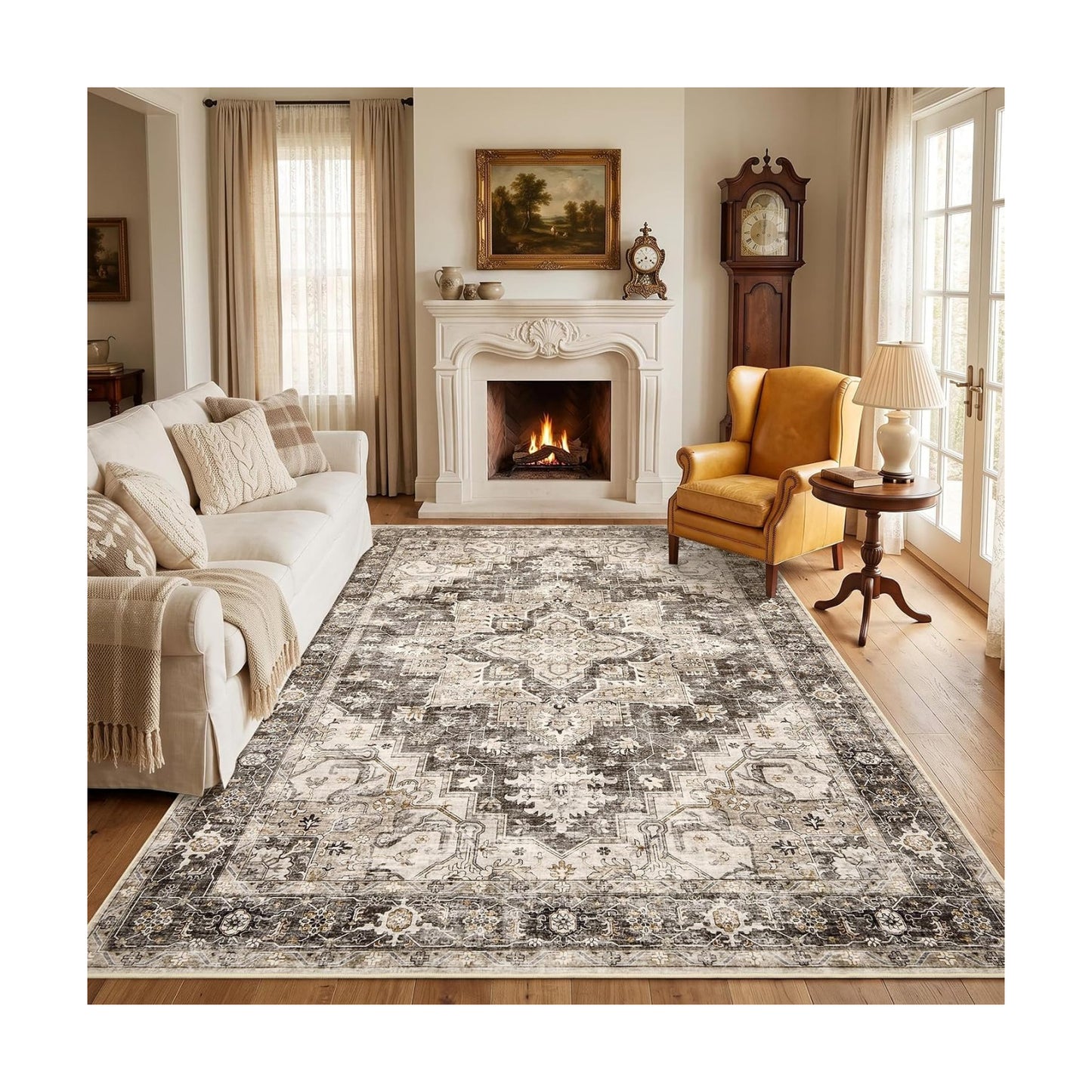Garvee 5x7 Washable Area Rug Soft Vintage Boho Brown Bedroom Rug Non Slip