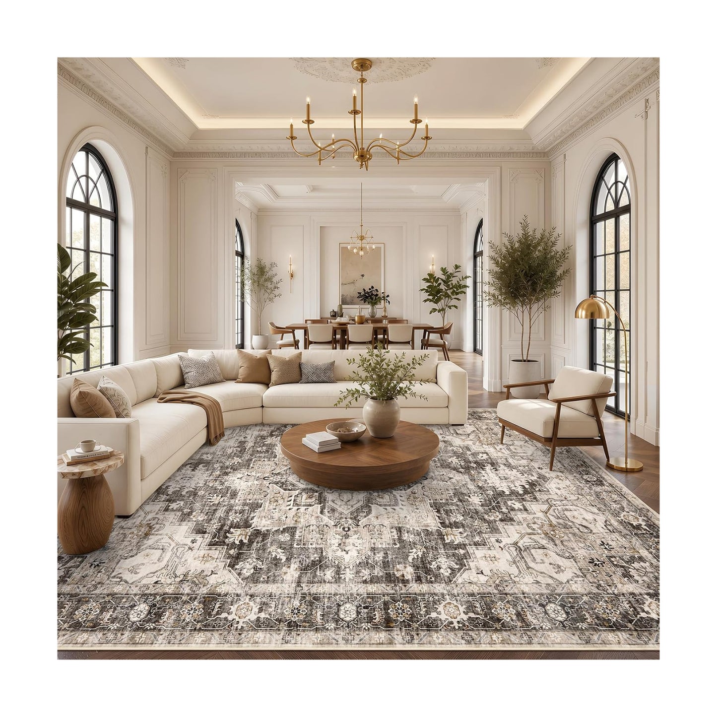 Garvee 10x13 Living Room Rug Large Vintage Boho Brown Washable Area Rug